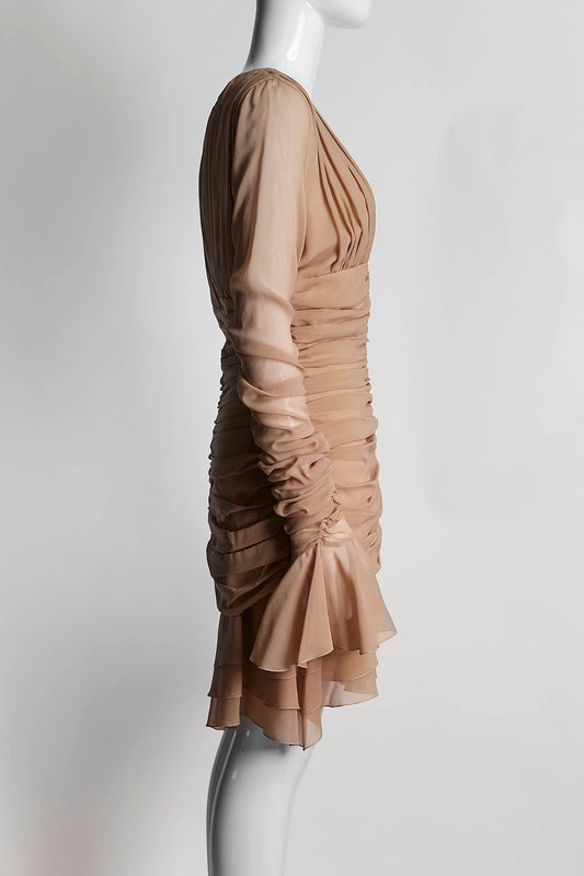 Blumarine Camel Ruched mini Dress 44