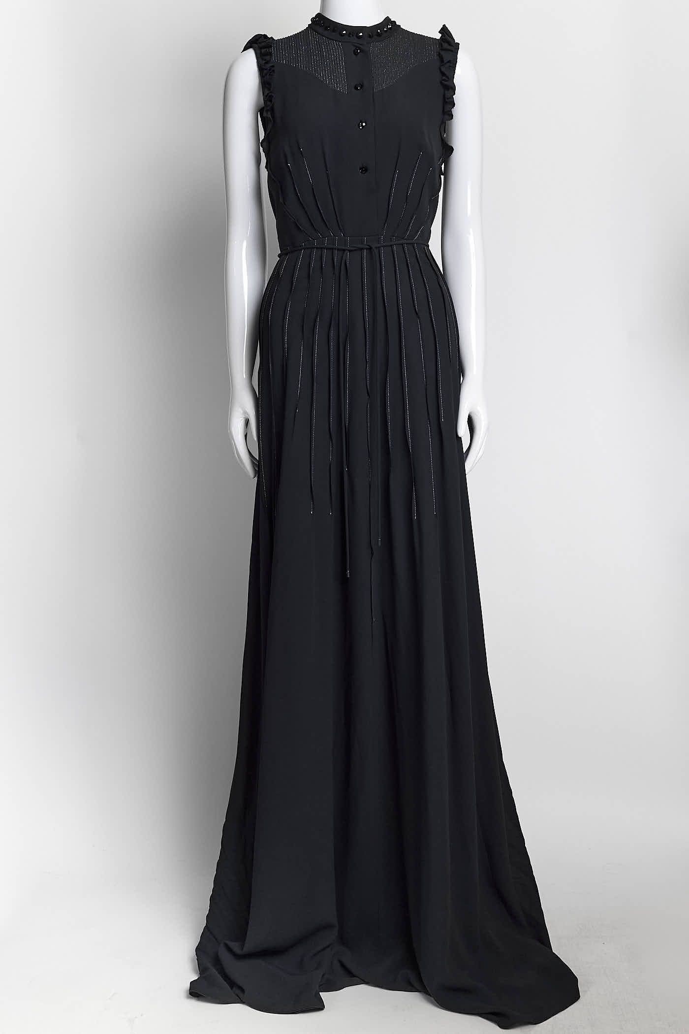 Bottega Veneta Black Long Gown with Gold Stitching Detail 40