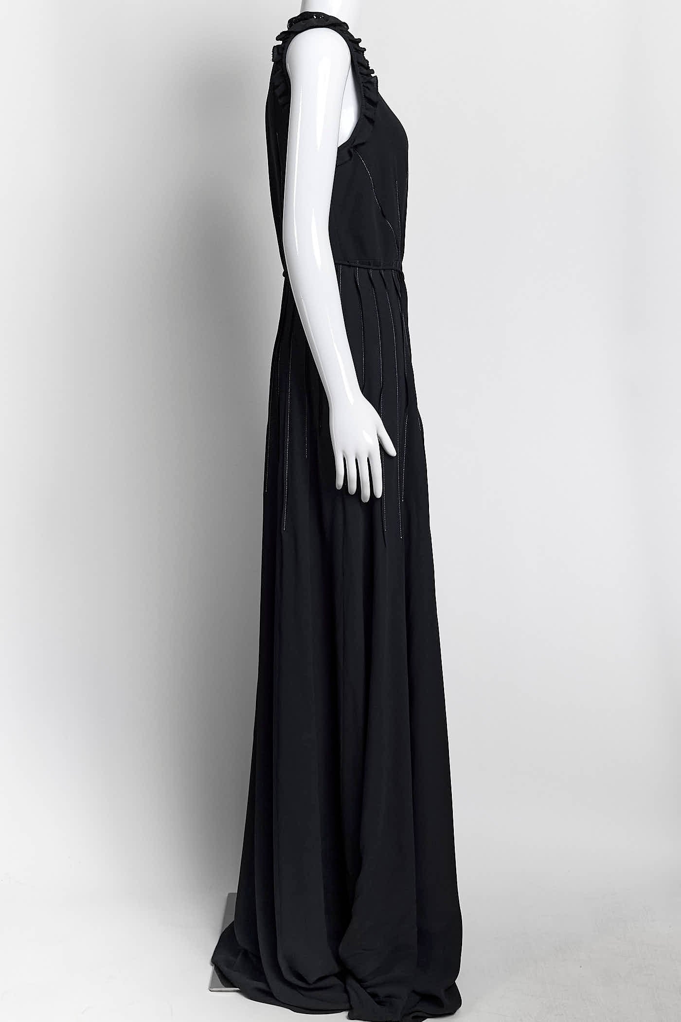 Bottega Veneta Black Long Gown with Gold Stitching Detail 40