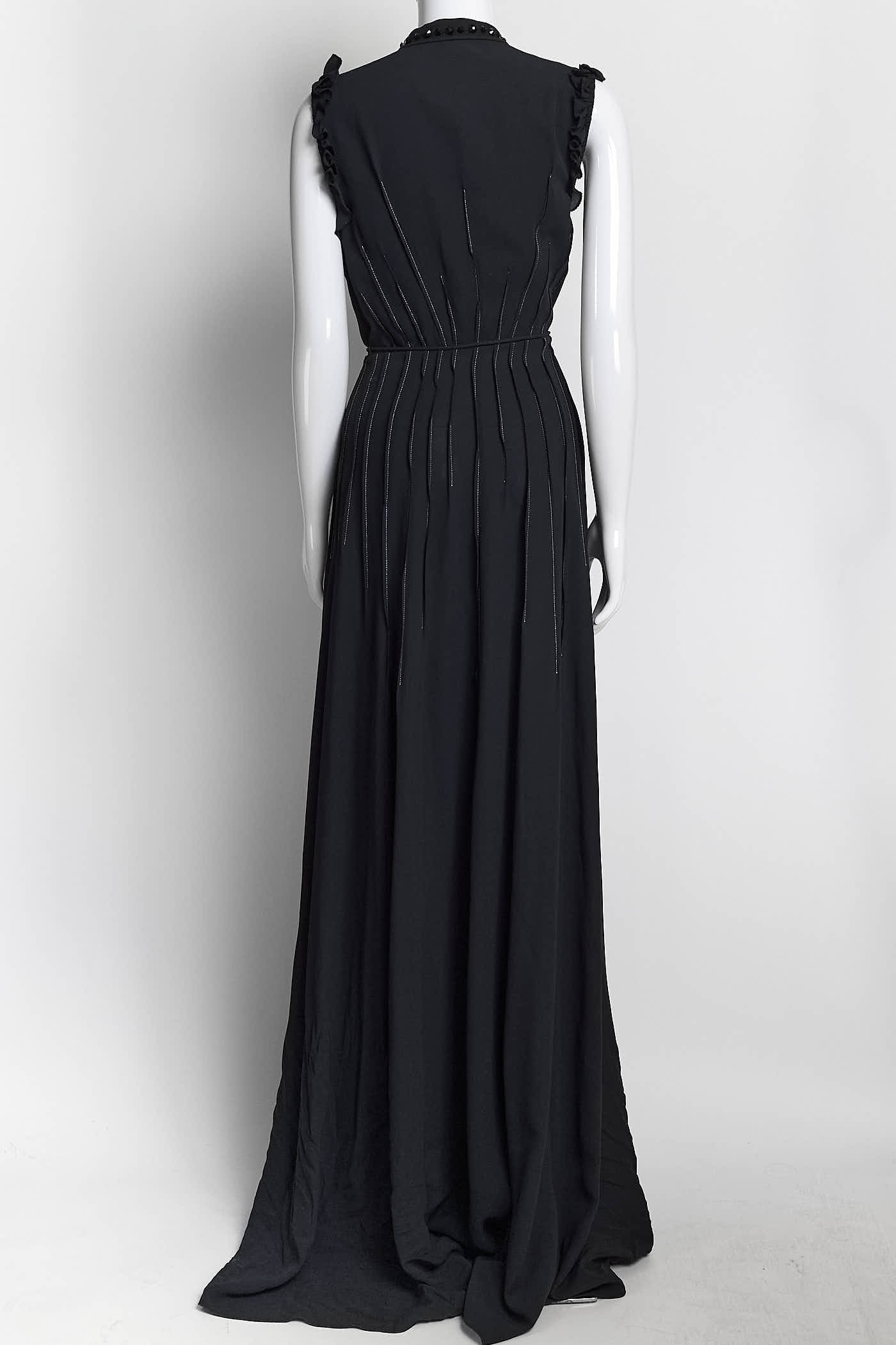 Bottega Veneta Black Long Gown with Gold Stitching Detail 40