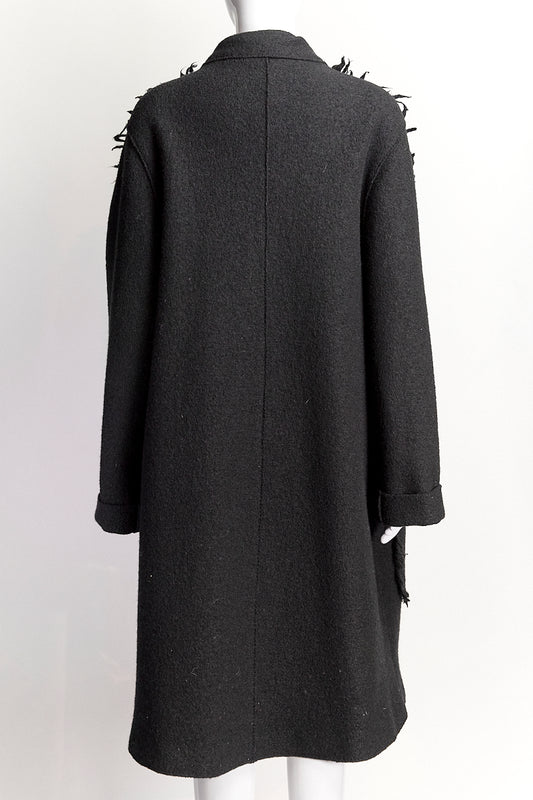 Bottega Veneta Black Wool Fringe Detail Coat IT 40