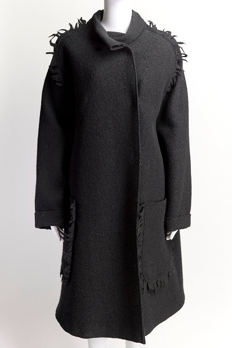 Bottega Veneta Black Wool Fringe Detail Coat IT 40