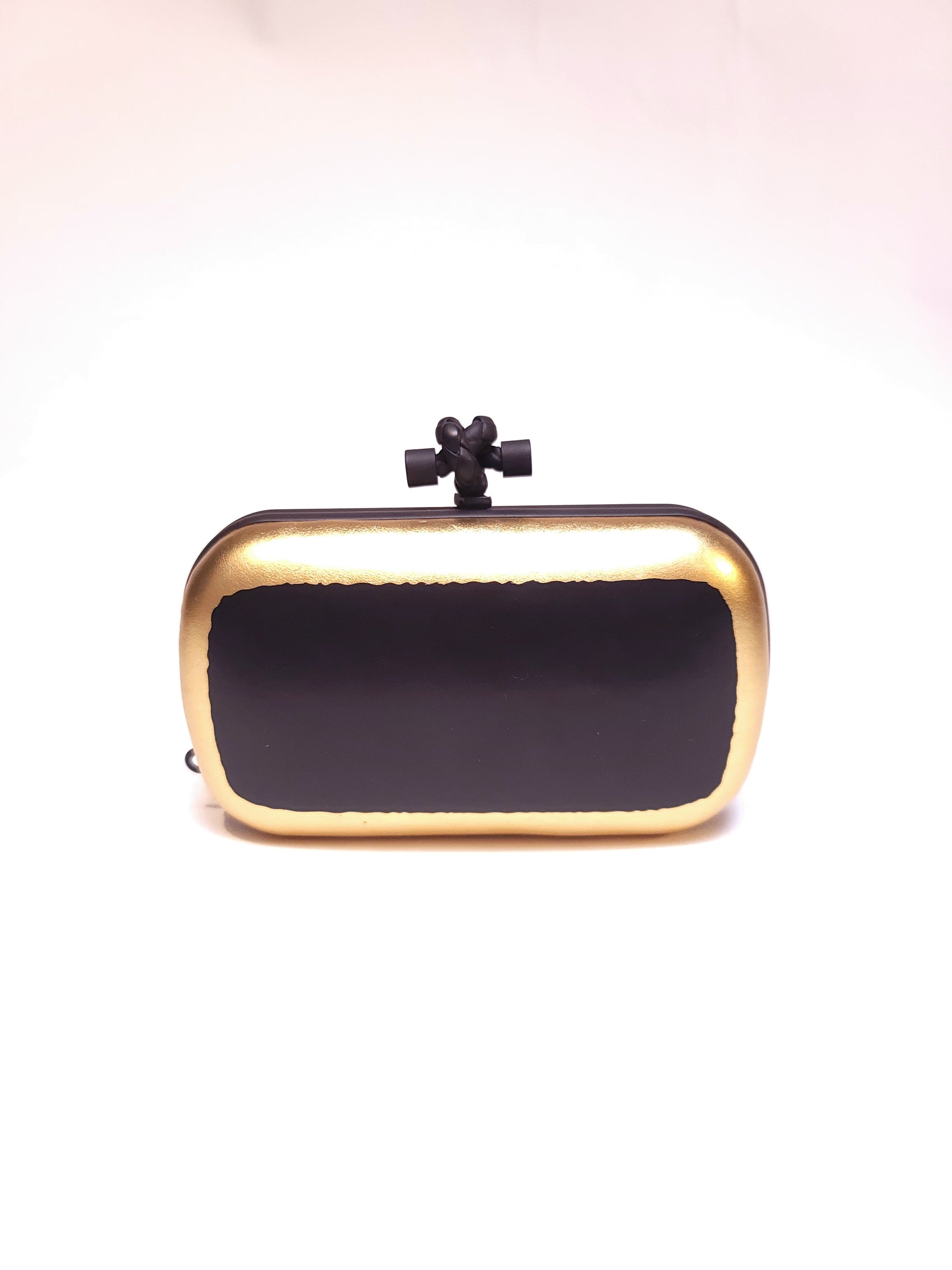 Bottega Veneta Gilded Waxed Leather Knot Clutch Gold Black