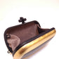 Bottega Veneta Gilded Waxed Leather Knot Clutch Gold Black
