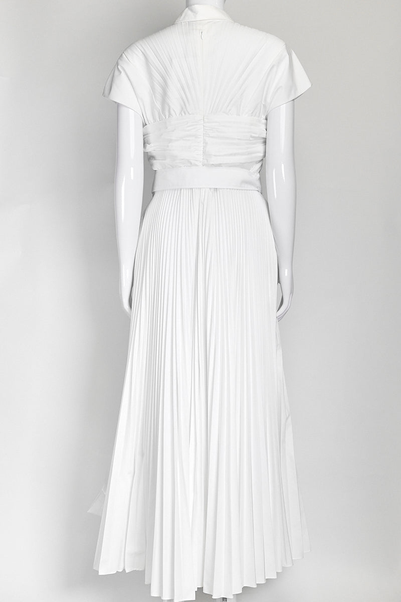 Brandon Maxwell Pleated Midi White Dress US 10