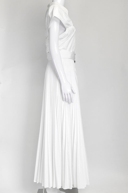 Brandon Maxwell Pleated Midi White Dress US 10