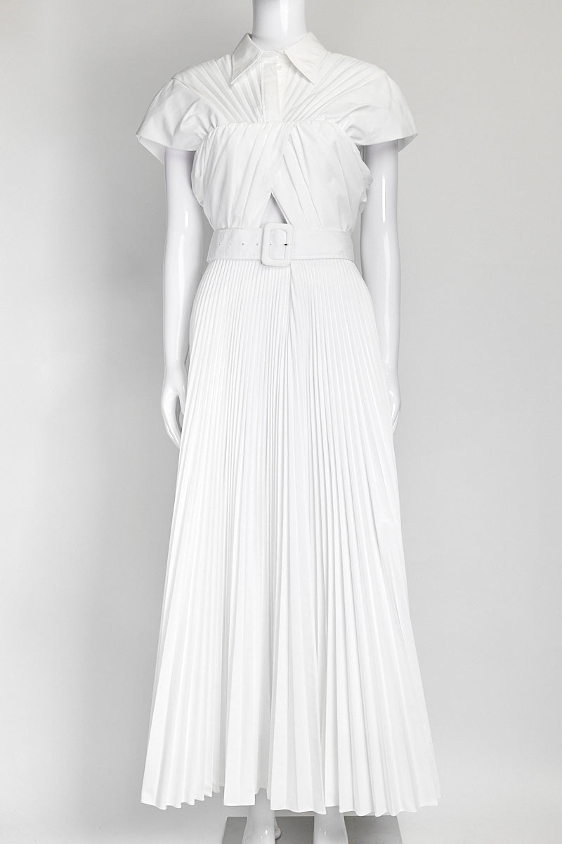 Brandon Maxwell Pleated Midi White Dress US 10