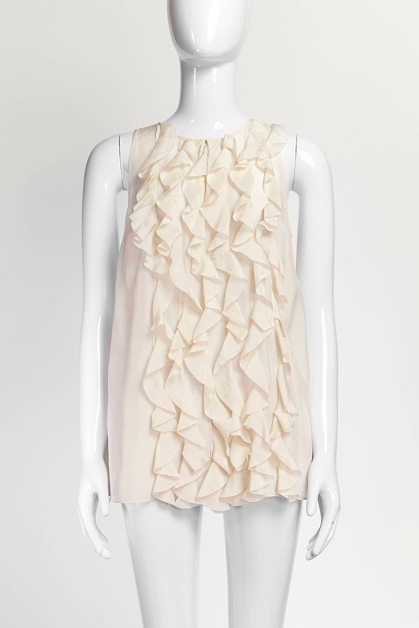Brunello Cucinelli Cream Silk Ruffled Detail Sleeveless S