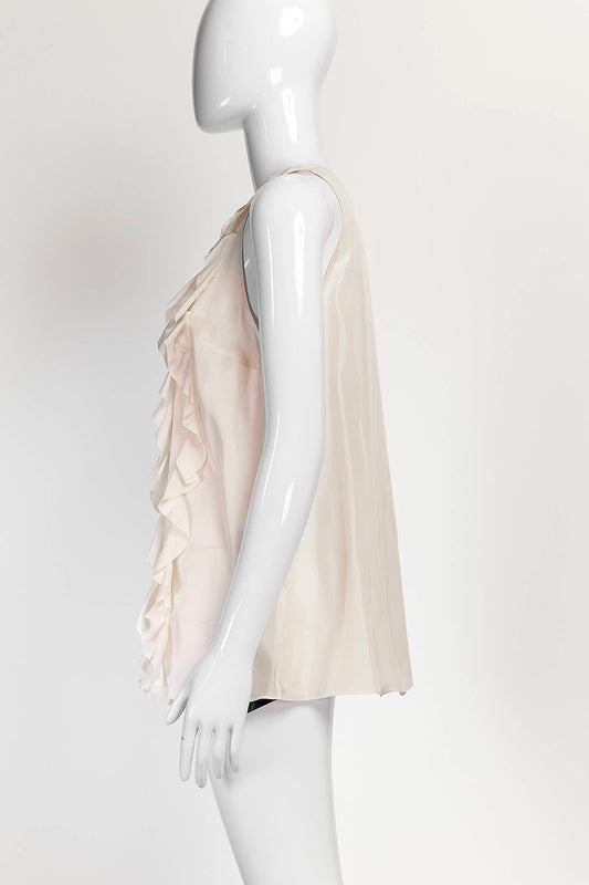 Brunello Cucinelli Cream Silk Ruffled Detail Sleeveless S