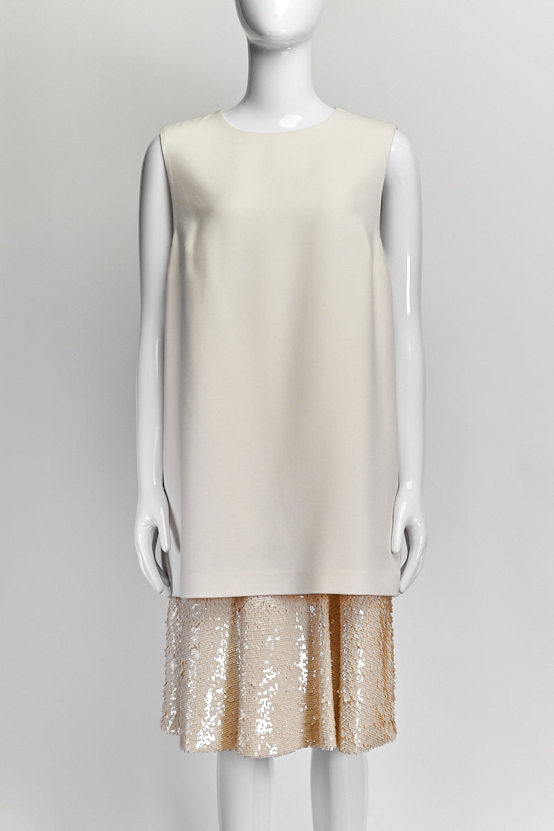 Brunello Cucinelli Cream and Beige Sequin Dress M