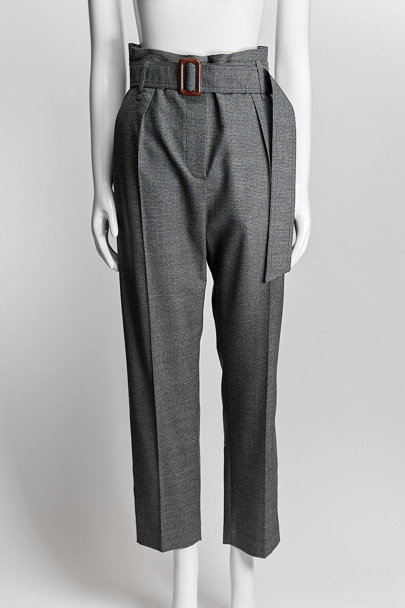 Brunello Cucinelli Grey Houndstooth Wool Trouser with Belt IT42