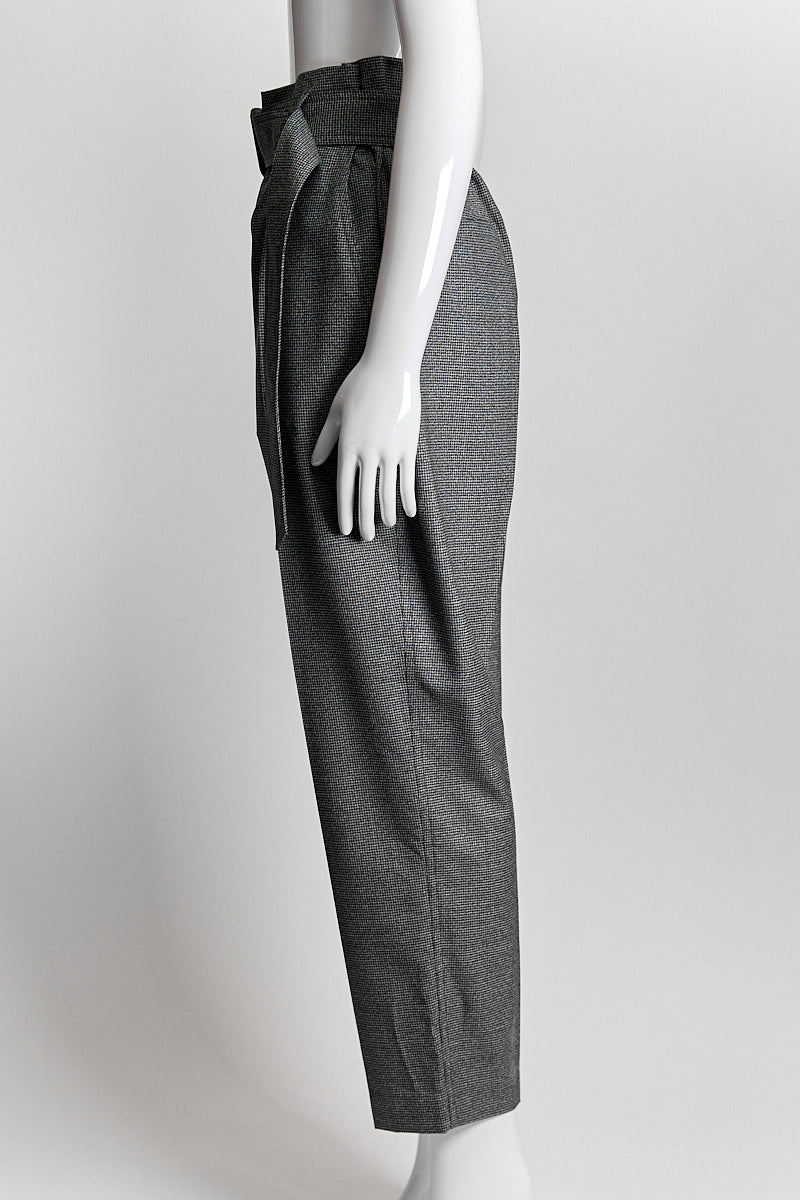 Brunello Cucinelli Grey Houndstooth Wool Trouser with Belt IT42