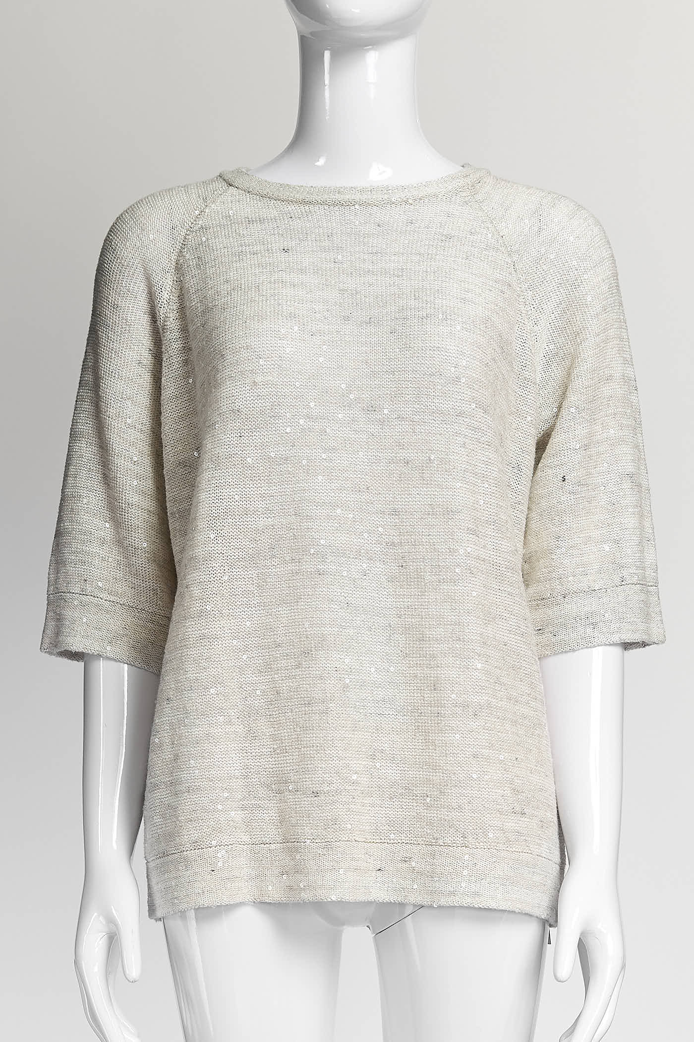 Brunello Cucinelli Linen Sequin ShortSleeve Top S