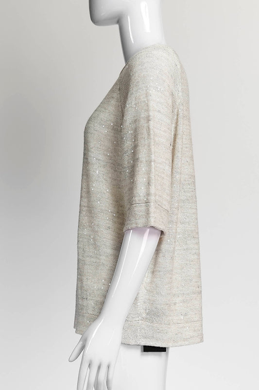 Brunello Cucinelli Linen Sequin ShortSleeve Top S