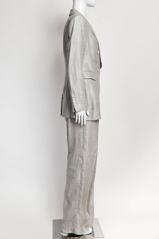 Brunello Cucinelli Silver Glitter Blazer and Pant Set  40
