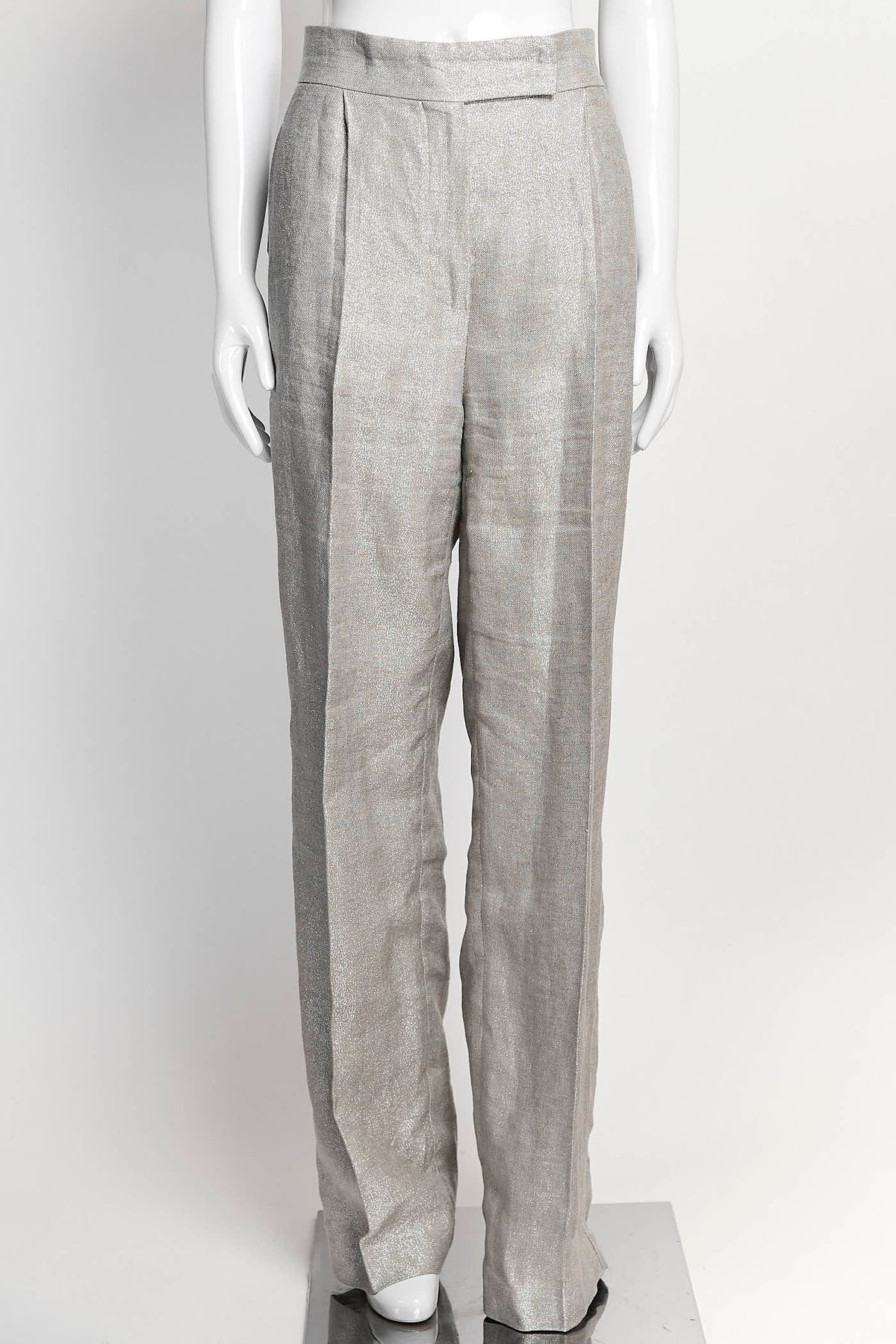 Brunello Cucinelli Silver Glitter Blazer and Pant Set  40