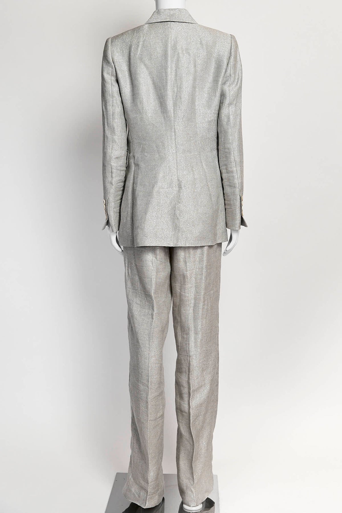 Brunello Cucinelli Silver Glitter Blazer and Pant Set  40