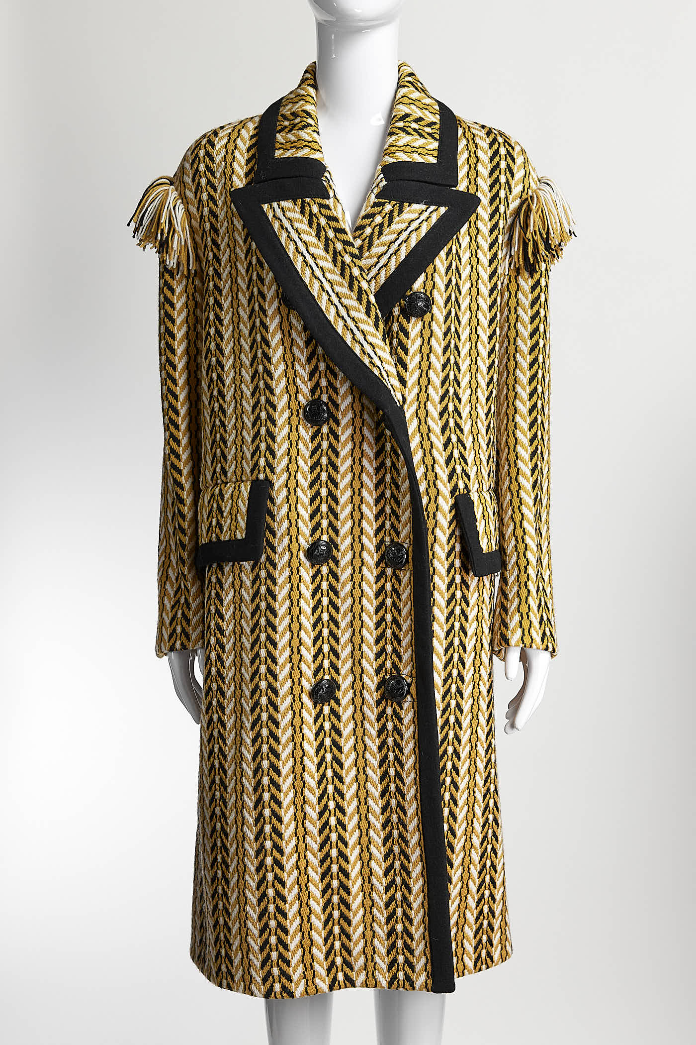 Burberry Yellow/Black Fall 2016 Wool Fringe Coat 6