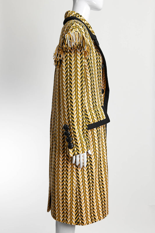 Burberry Yellow/Black Fall 2016 Wool Fringe Coat 6
