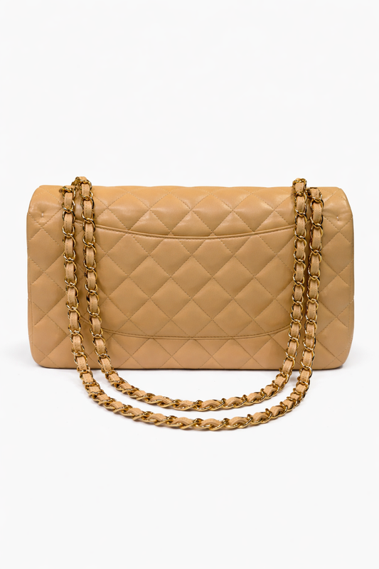 CHANEL BEIGE LAMBSKIN QUILTED MEDIUM DOUBLE FLAP BAG