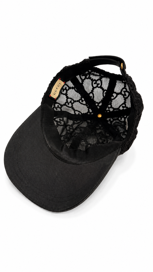 GUCCI BLACK MESH MONOGRAM BASEBALL CAP