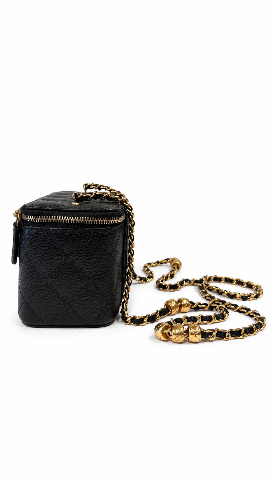 CHANEL VANITY CASE IN BLACK CAVIAR LEATHEER