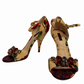 DOLCE AND GABBANA EMBELLISHED FLORAL PRINT BROCADE SANDALS