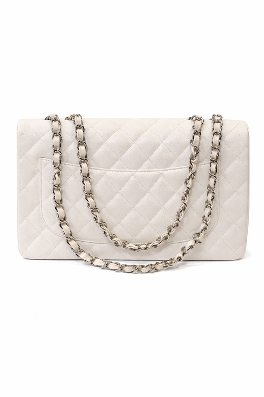 CHANEL WHITE QUILED CAVIAR CLASSIC FLAP BAG