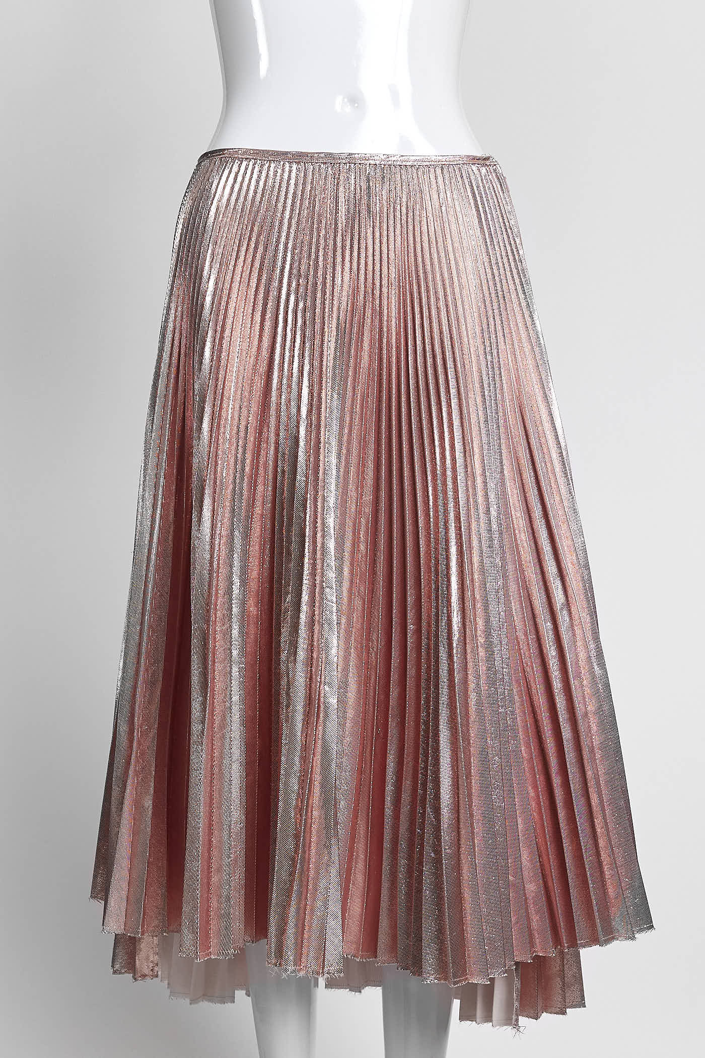 CEDRIC CHARLIER Metallic Pink Pleated Skirt 40