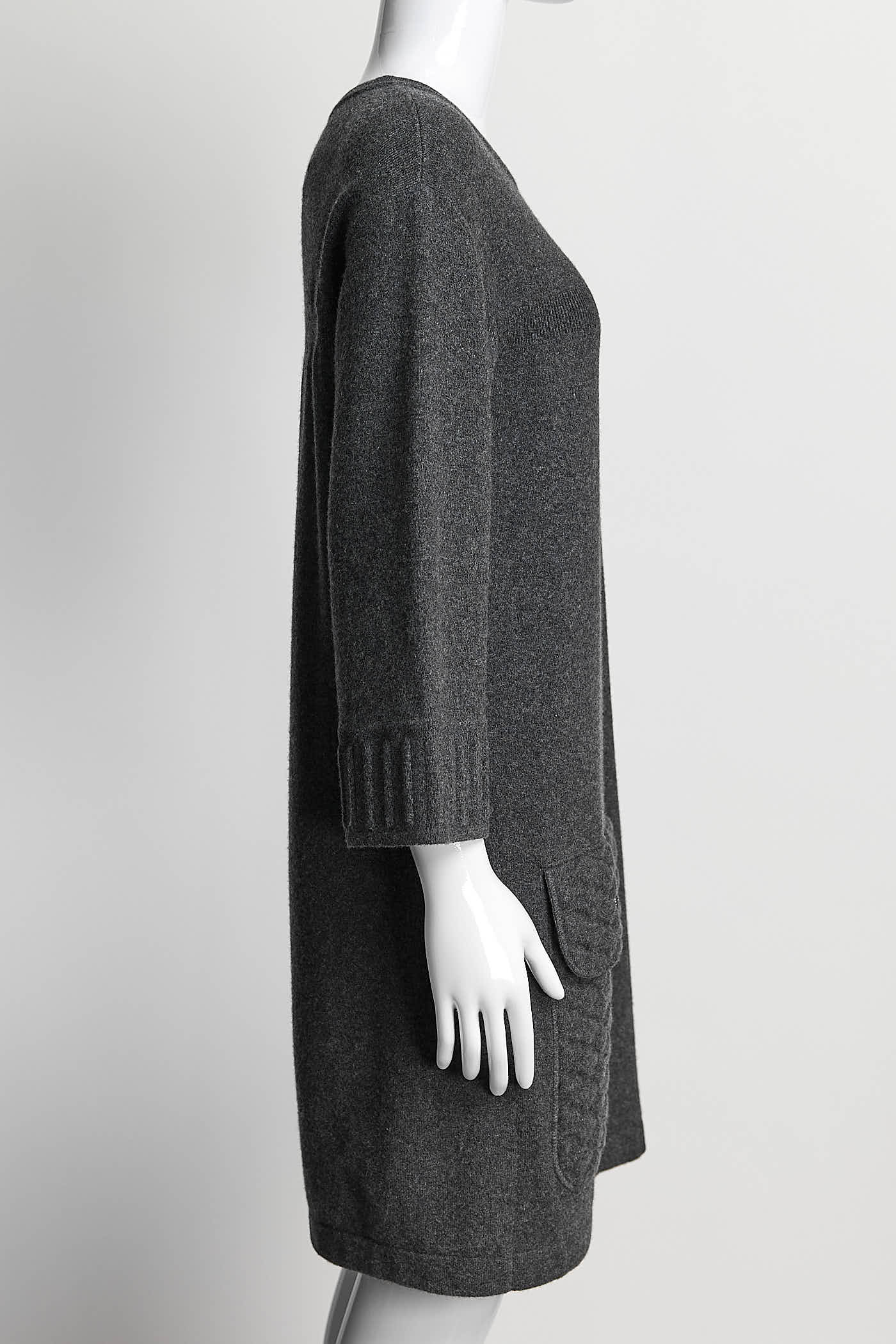 CHANEL Grey Quilted pocket Sweater Dress 36