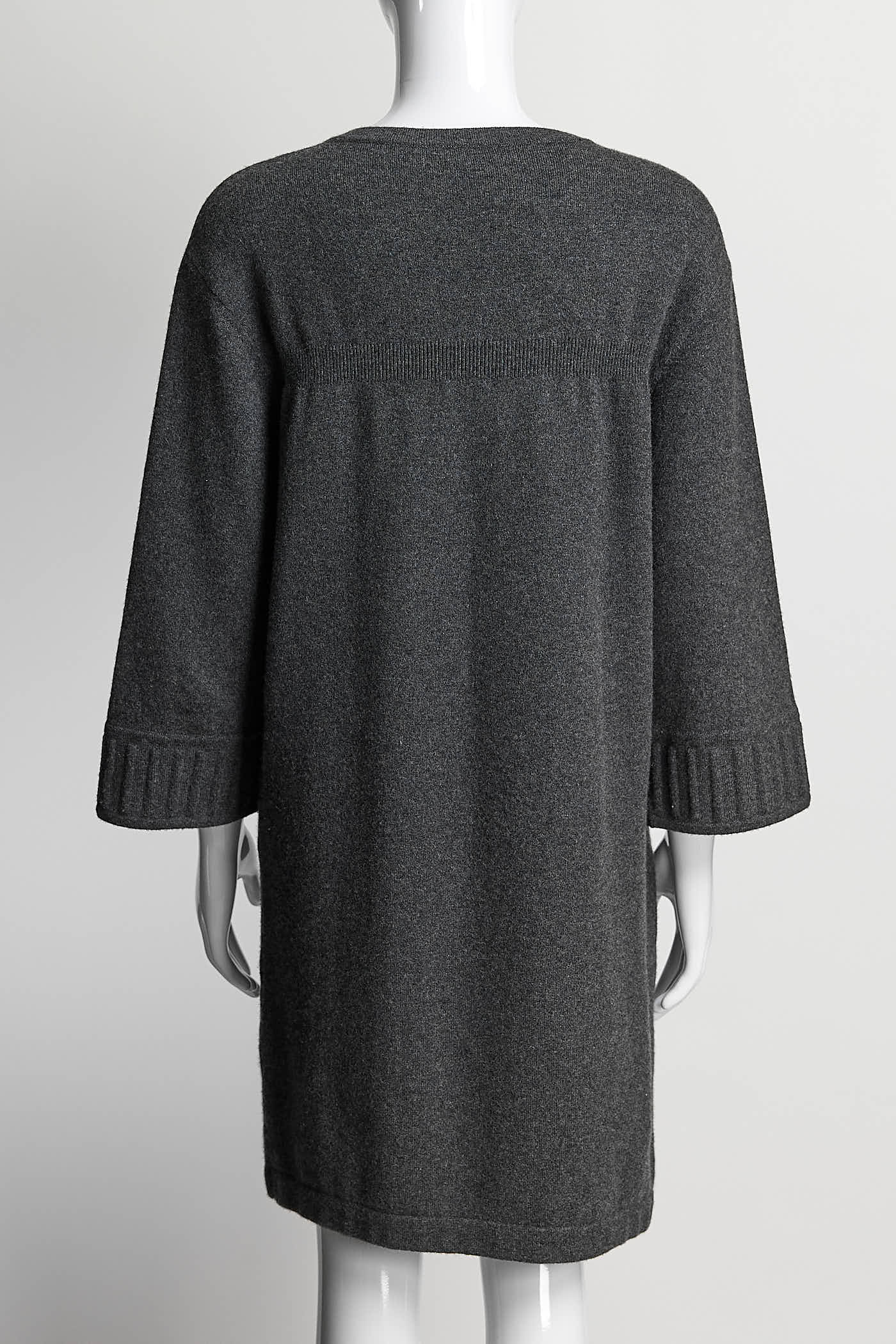 CHANEL Grey Quilted pocket Sweater Dress 36