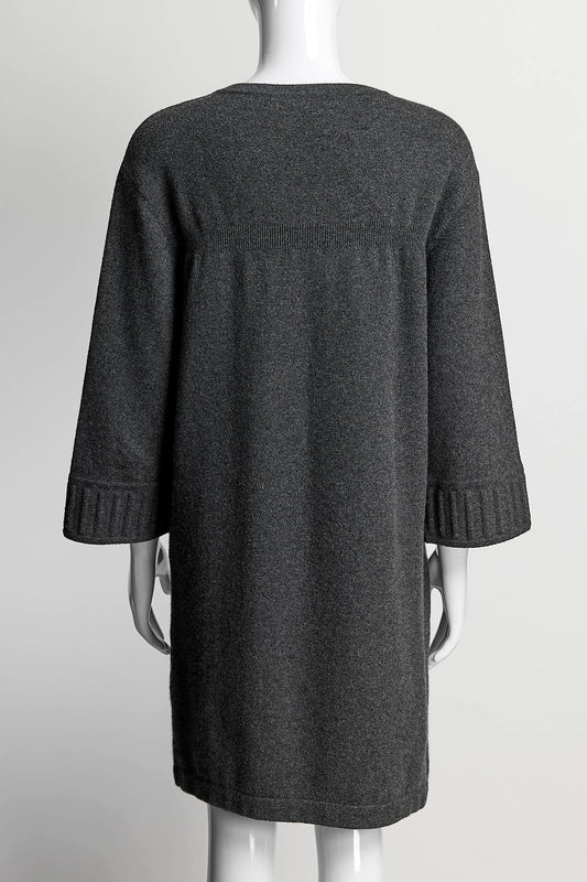 CHANEL Grey Quilted pocket Sweater Dress 36