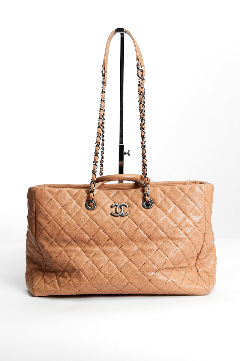 CHANEL QUILTED LARGE COCO HANDLE SHOPPING TOTE BEIGE