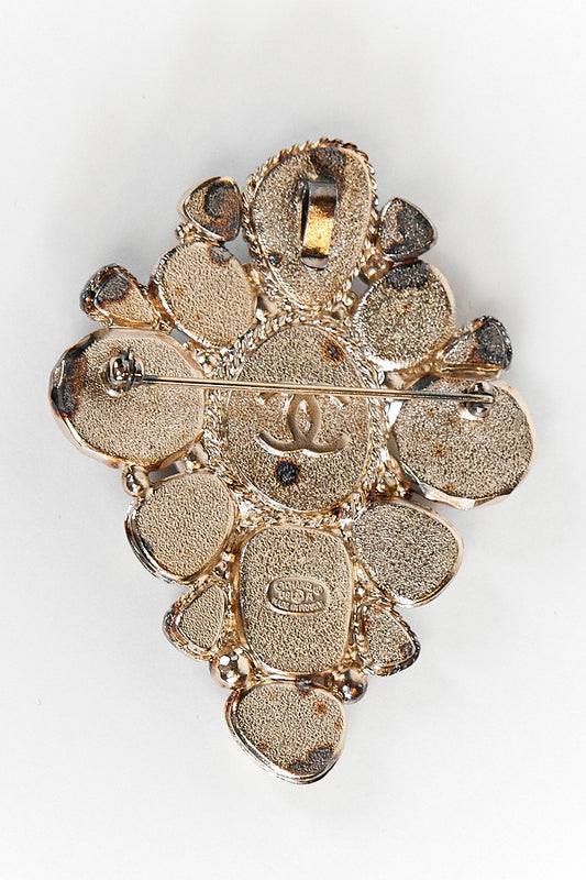 CHANEL VINTAGE BROOCH IN DEEP PURPLE, GREYS, AND IVORY COLOUR