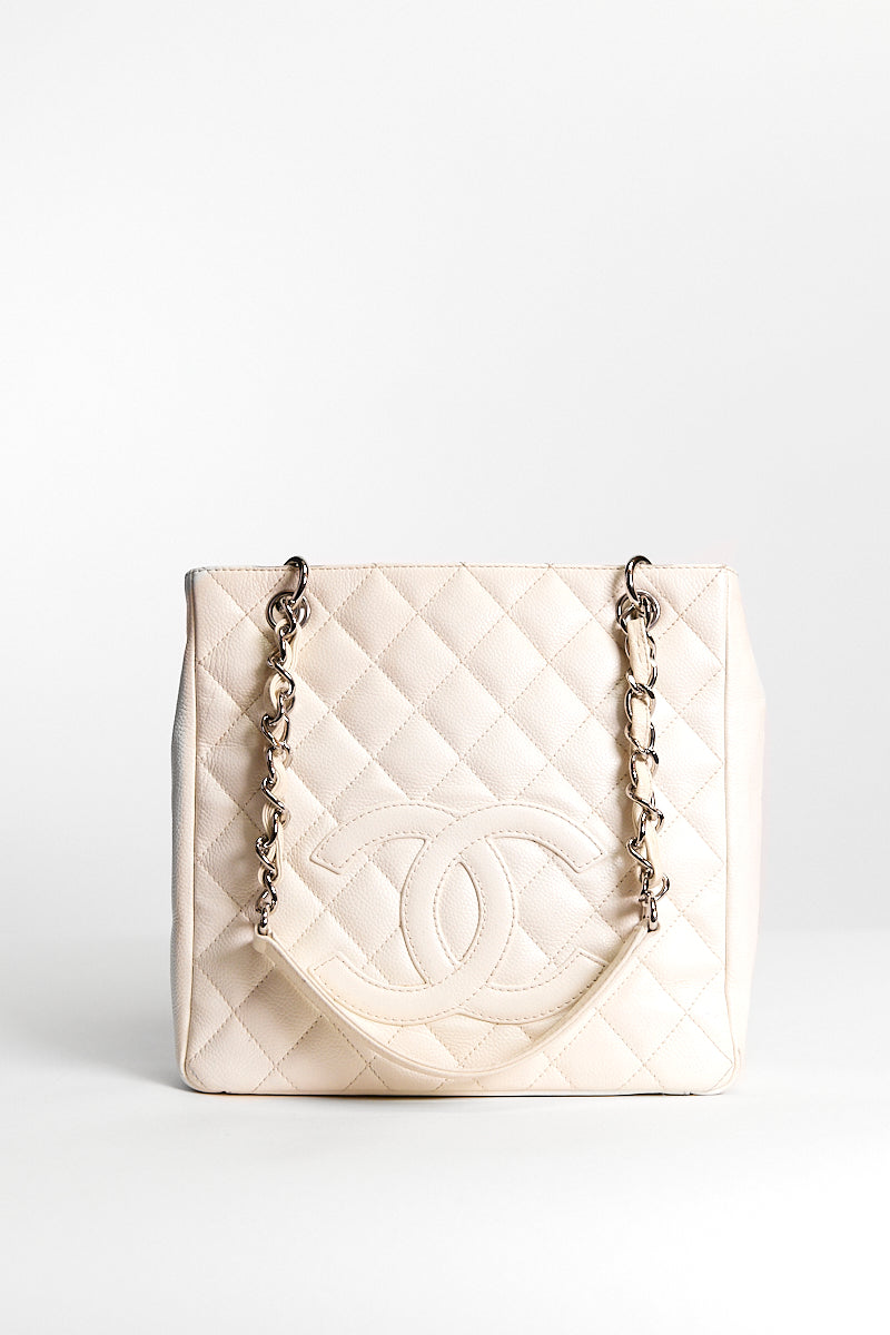 CHANEL WHITE CAVIER PETIT SHOPPING TOTE