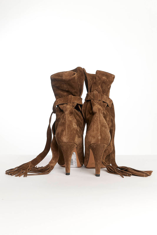 CHLOÉ Tassel Suede Ankle Boots 38