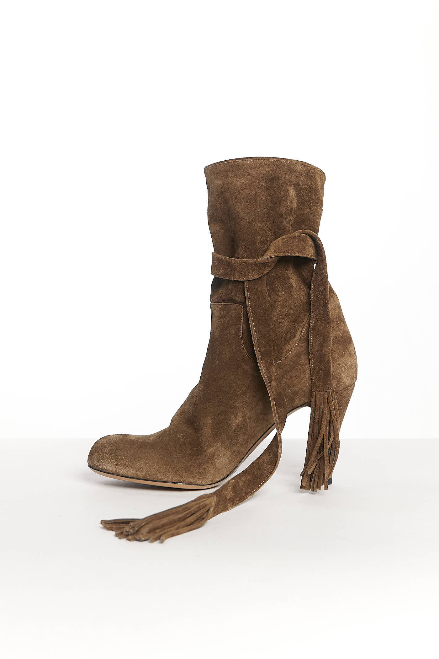 CHLOÉ Tassel Suede Ankle Boots 38
