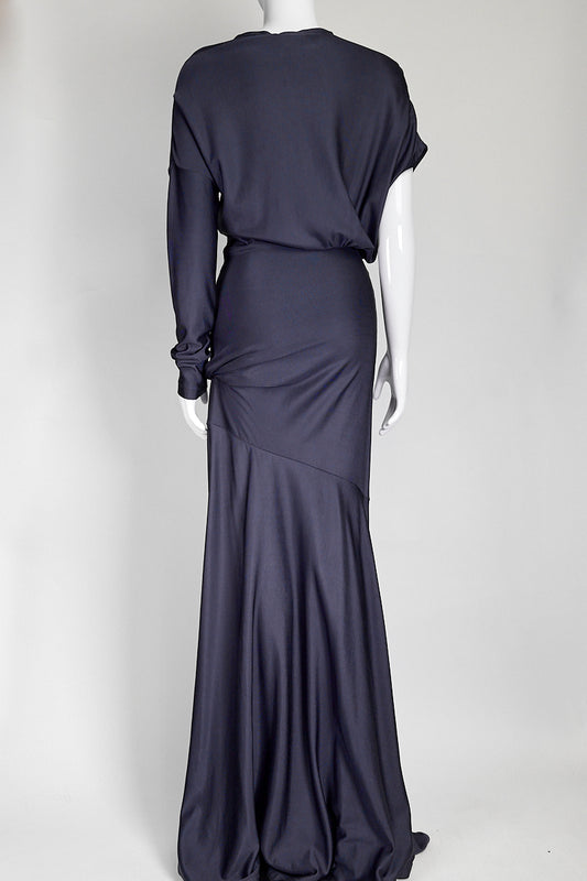 Calvin Klein Navy Asymmetric Drape Gown / Maxi Dress 38