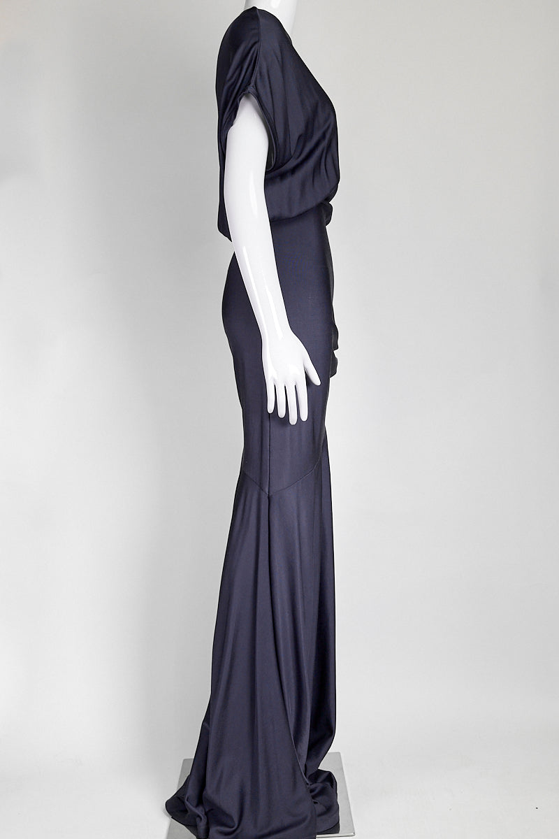 Calvin Klein Navy Asymmetric Drape Gown / Maxi Dress 38