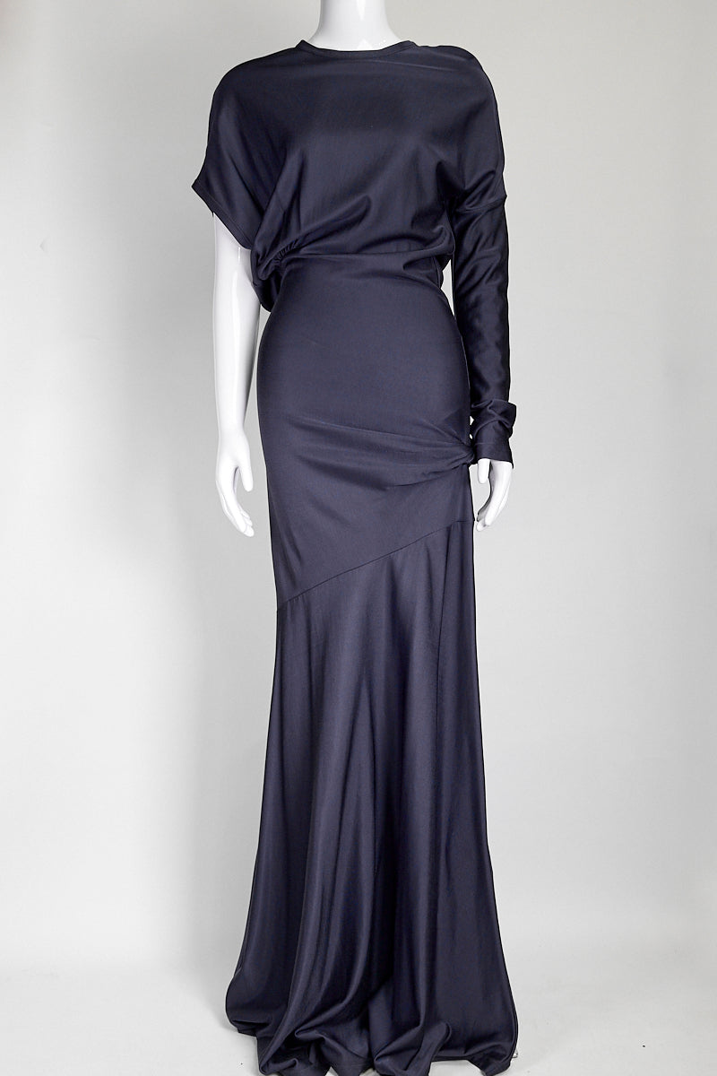 Calvin Klein Navy Asymmetric Drape Gown / Maxi Dress 38