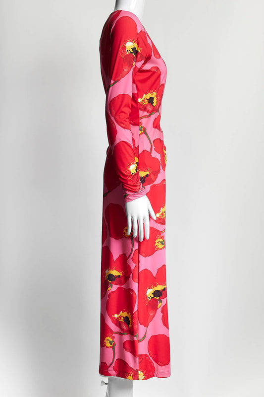 Carolina Herrera Pink Floral Print Midi Length Dress S