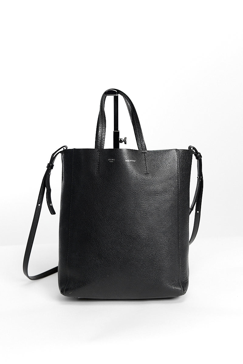 Celine Black Grained Leather Vertical Cabas Tote