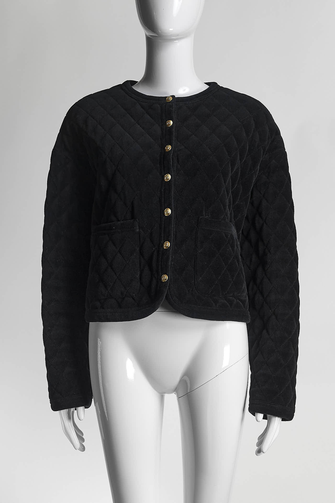Celine Black Velvet Quilted Jacket 38