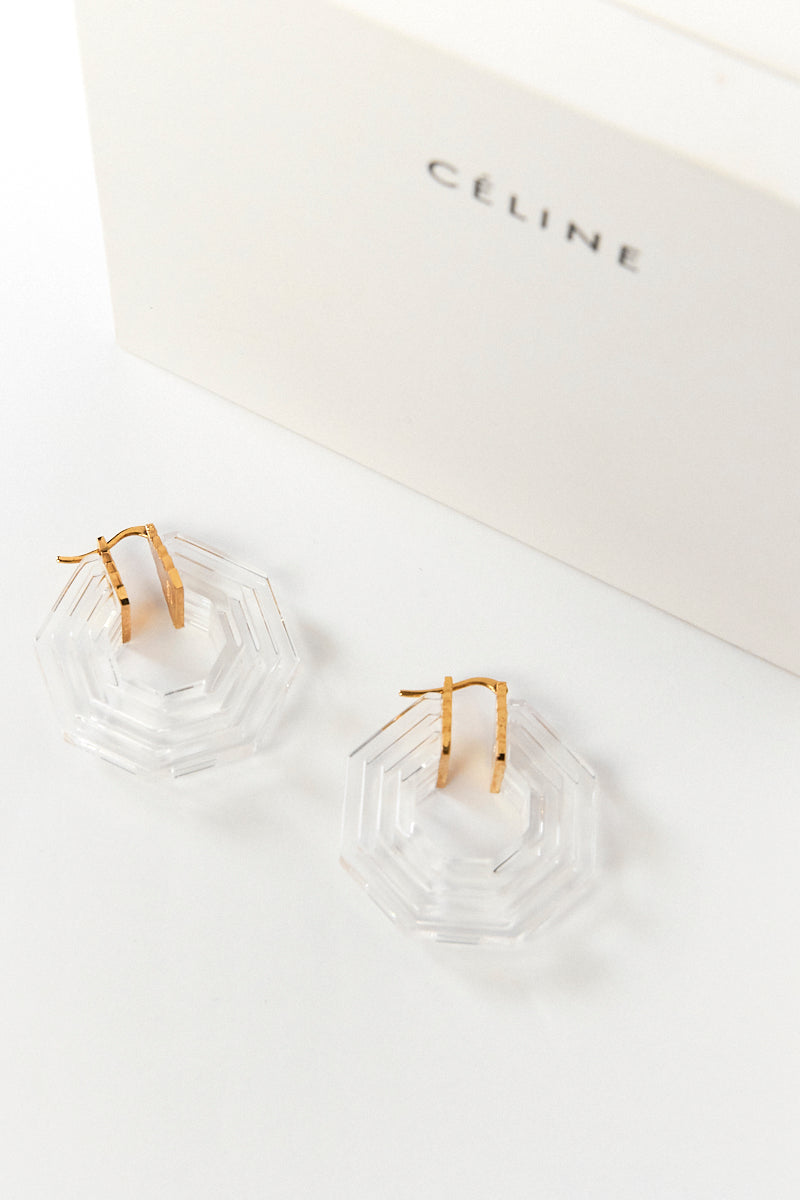 Celine Clear Gold Art Deco Octagonal Earrings