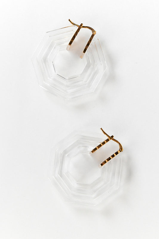 Celine Clear Gold Art Deco Octagonal Earrings