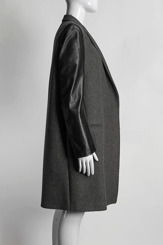 Celine Drak Grey Black Leather Panel Coat 40