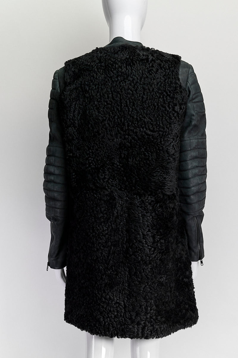 Celine Black Lambskin Fur Jacket 40