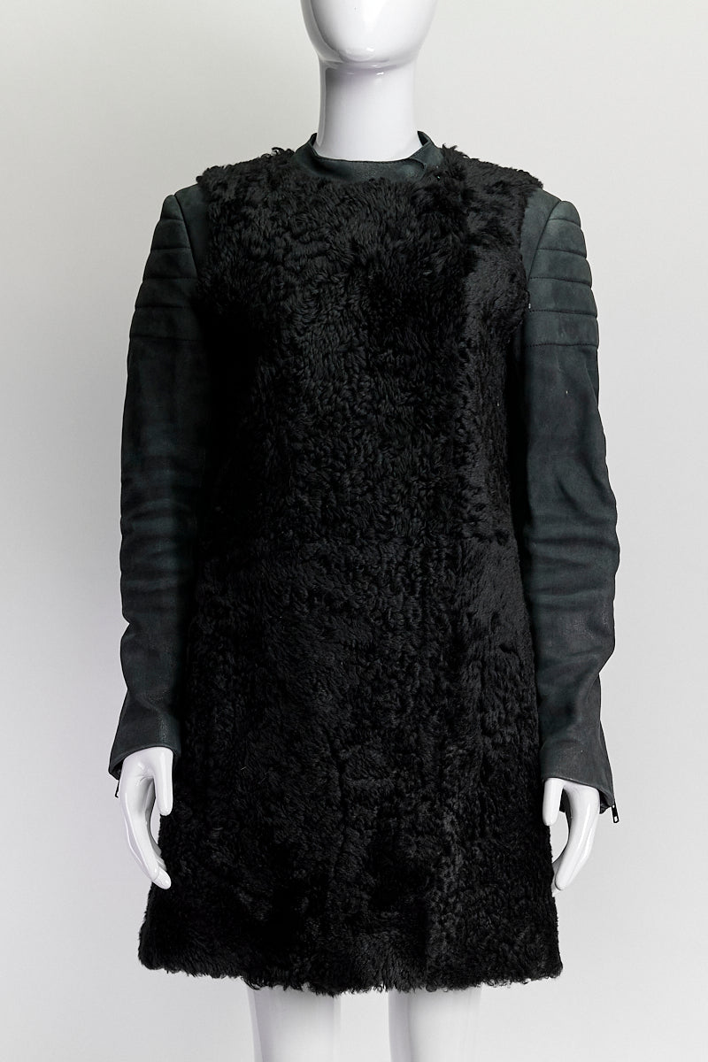 Celine Black Lambskin Fur Jacket 40