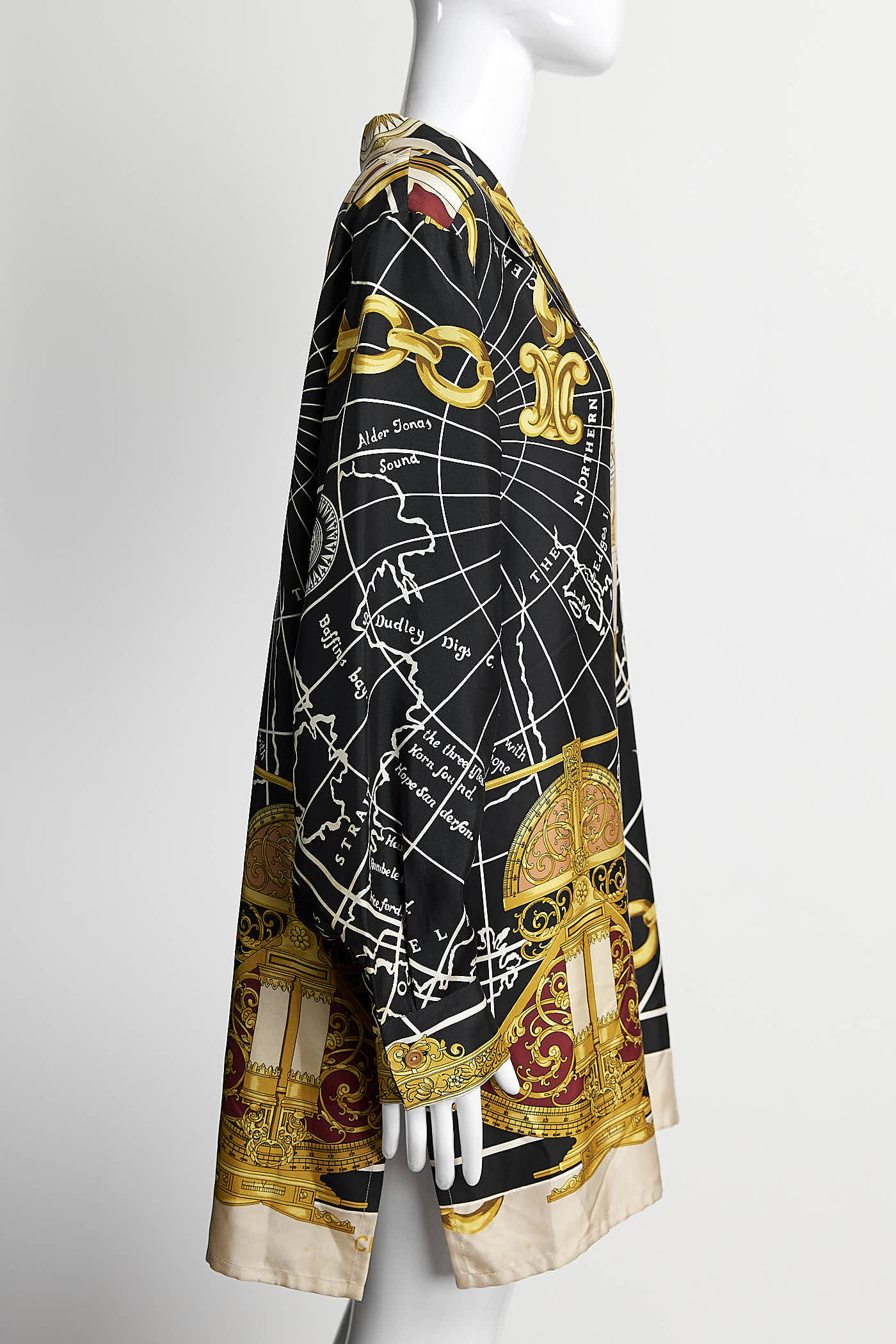 Celine Logo Print Long Sleeve Silk Blouse 42