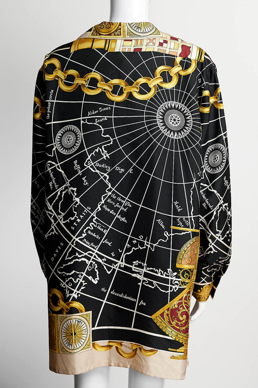 Celine Logo Print Long Sleeve Silk Blouse 42